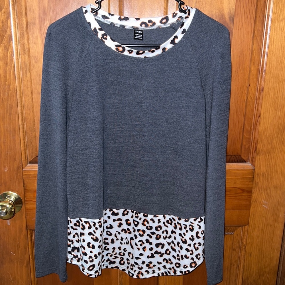 Womens gray and leopard top